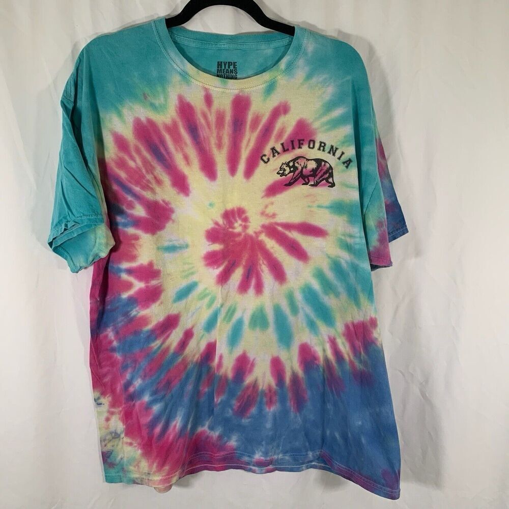 California Shirt Unisex XL Tie Dye Short Sleeve Crew Neck Bear Print